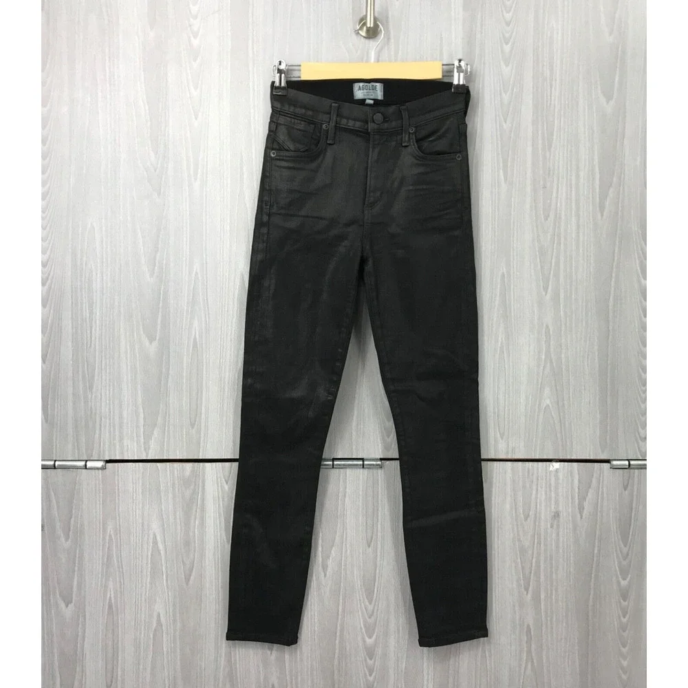 AGOLDE Women's Black Leatherette Sophie Crop Skinny Jeans Size‎ 24